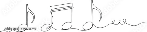 Continuous one line drawing of musical notes for melody song composition and creative audio sound design