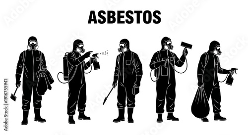 Asbestos removal workers in protective gear and masks
