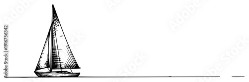 Simple vintage hand drawn illustration of a sailboat on the open sea