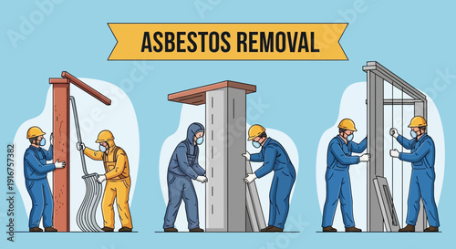 Workers in hazmat suits removing asbestos with safety gear