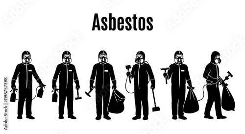 Asbestos removal workers in protective gear and masks