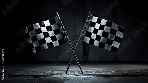 Checkered Flags Crossed Racing Sport Finish Line Dramatic Setting