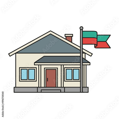 Small house with Bulgarian flag flying, symbol of home and nation