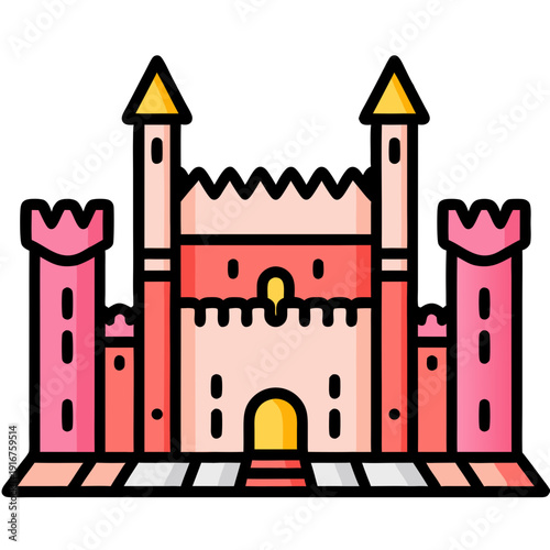 Pink Castle Vector Illustration in Flat Design Style, Perfect for Fairy Tale, Fantasy, and Royalty Themes
