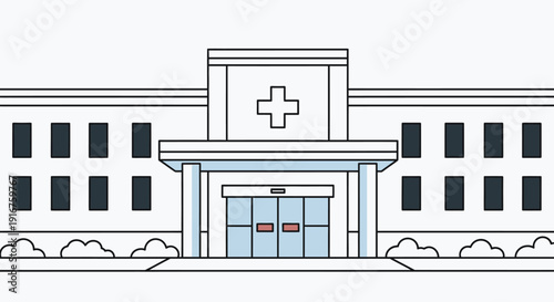 Detailed modern hospital building with cross sign on a bright studio background.