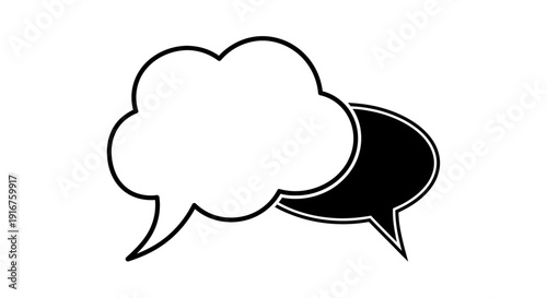 Two Overlapping Speech Bubbles, Representing Communication Exchange on Isolated White Background.