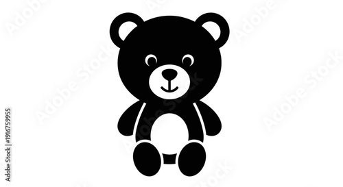 Adorable Black Teddy Bear Toy with Friendly Expression, Symbolizing Childhood and Comfort on Isolated White Background.