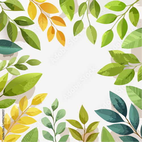 Colorful leaves arranged in a decorative border frame.