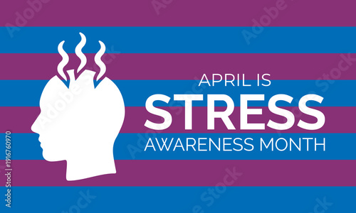 Vector graphic of April Stress Awareness Month banner collection featuring expressive brush strokes, brain icons, and human silhouettes in modern flat vector style with bold contrast colors.