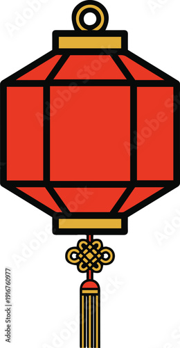 Traditional Red and Gold Chinese Lantern with Decorative Knot and Tassel