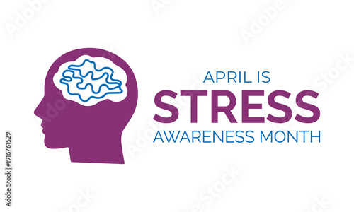 Vector graphic of April Stress Awareness Month banner collection featuring expressive brush strokes, brain icons, and human silhouettes in modern flat vector style with bold contrast colors.