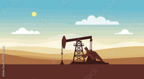 Oil Pump Jack in Desert Landscape Fossil Fuel Extraction.