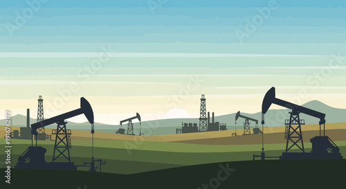 Oil Pumps in a Field Energy Industry Landscape.