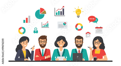 Business team collaborating with charts and ideas