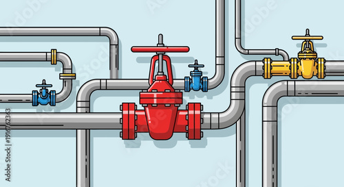 Pipes and Valves A Colorful Illustration of Plumbing Systems.
