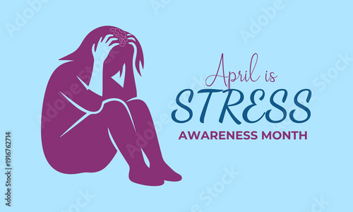 Vector graphic of April Stress Awareness Month banner collection featuring expressive brush strokes, brain icons, and human silhouettes in modern flat vector style with bold contrast colors.