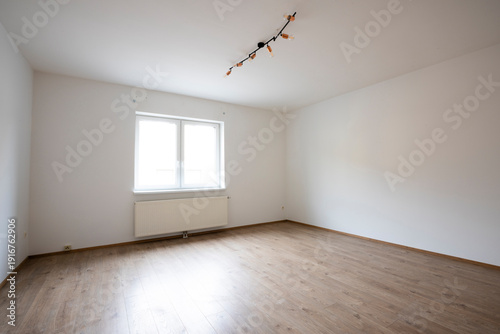 empty apartment, bedroom or study, for sale, no furniture, no curtains