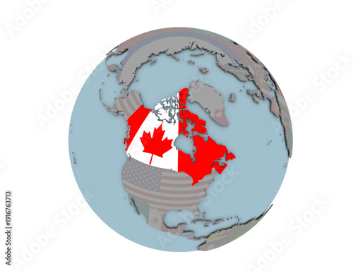 World Globe Highlighting Canada Map and Flag
