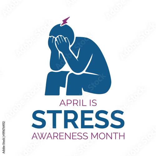 Vector graphic of April Stress Awareness Month banner collection featuring expressive brush strokes, brain icons, and human silhouettes in modern flat vector style with bold contrast colors.