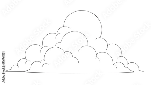 Delicate line drawing of fluffy clouds floating peacefully in a simple, minimalist sky.