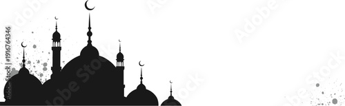 ramadan mosque silhouette banner with copy space islamic architecture background minimalist black white vector illustration design template