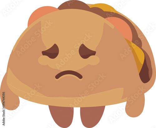 Taco sad character vector mascot with melancholic expression for kids