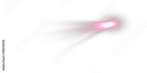 Pink light beam with glow trail isolated on transparent background.
