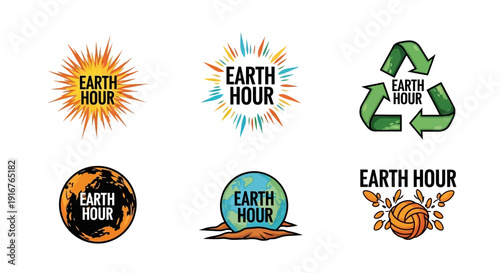 Vibrant Earth Hour logos for eco friendly campaigns and events