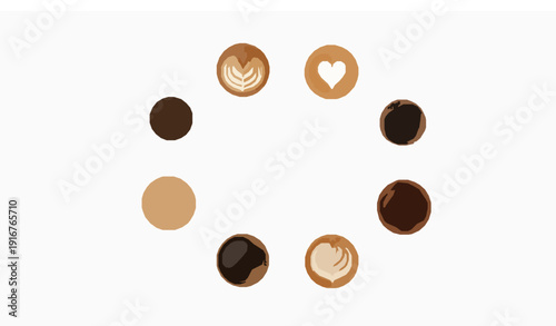 Top view coffee cups vector set with assorted hot drinks minimalist design