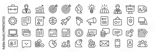 business and marketing minimal outline icons, financial planning strategy communication growth chart branding and corporate management vector design.