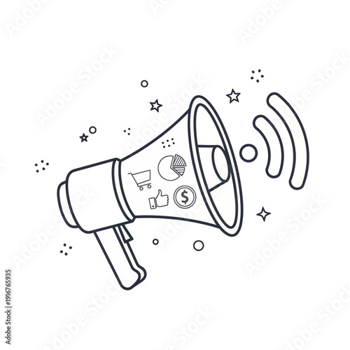 Megaphone with Social Media Icons Illustration.
