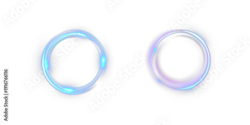 Light blue and purple neon ring circles glowing on black background, abstract energy frame effect.