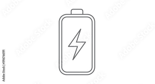 Simple Line Drawing of Battery with Lightning Bolt.