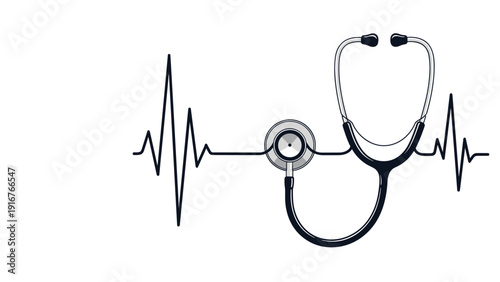 Creative illustration of a medical stethoscope forming a continuous heartbeat line, symbolizing health, cardiology, and the vital role of medicine.