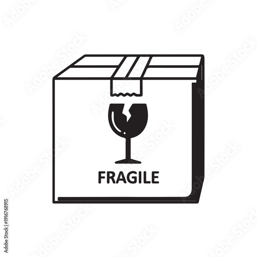 Fragile Shipping Box Icon with Handling Symbol Descriptive for Packaging and Transit.