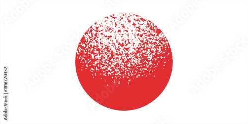 Japanese flag symbol of rising sun. Red circle in grunge style on white background.Modern Art