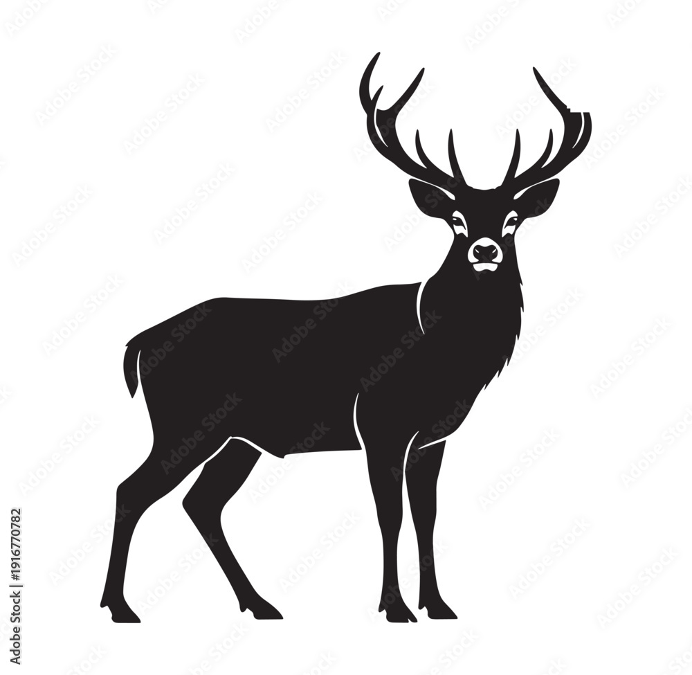 Obraz premium black silhouette of a deer with large antlers standing alone