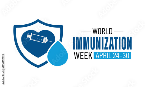 Vector graphic of World Immunization Week poster collection featuring shield symbols, vaccine syringes, protective hands, and family care icons in modern flat vector style. Banner poster, flyer .
