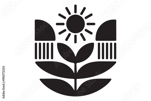Geometric Sun and Plant Logo Icon for Agriculture Branding