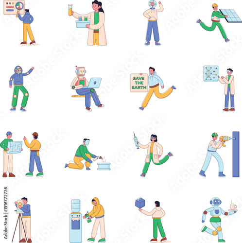 Pack of Science and Technology Flat Style Illustrations 

