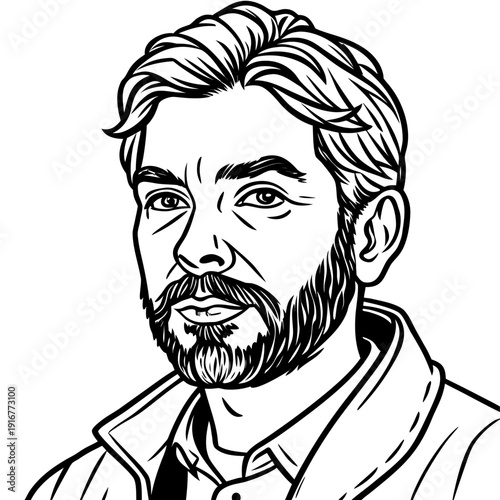 Portrait illustration of a man with beard and styled hair, clean line art