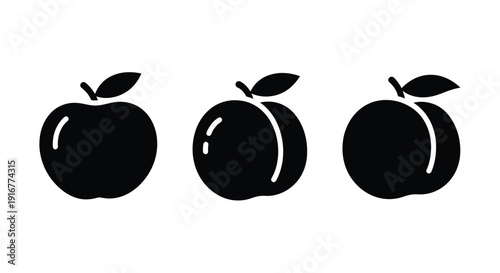 Three black apples arranged in a row graphic silhouette