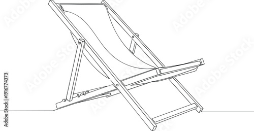 One line drawing of a wooden beach deck chair for summer holiday vacation relaxation and outdoor furniture concept