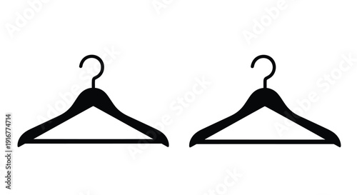 Two black coat hangers displayed against a white background silhouette