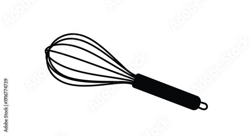 A simple black silhouette of a kitchen whisk