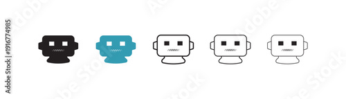Robot Head Icon Set Vector Simple Thin Line Outline Design. Robot icons in black glyph and liner versions for design.  Simple thin line flat symbol