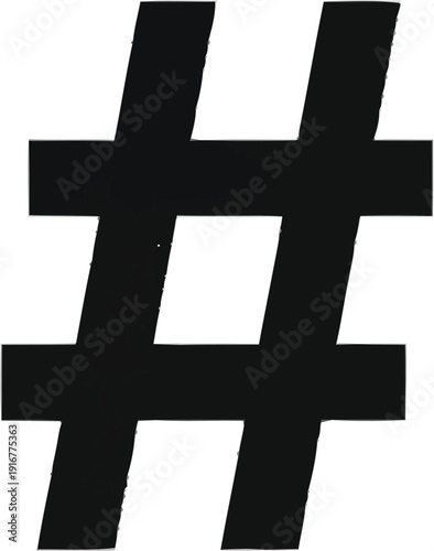 Bold black hashtag symbol, a popular social media icon, isolated on a transparent background