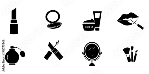 Beauty and makeup outline icons set – linear, cosmetics, grooming symbols