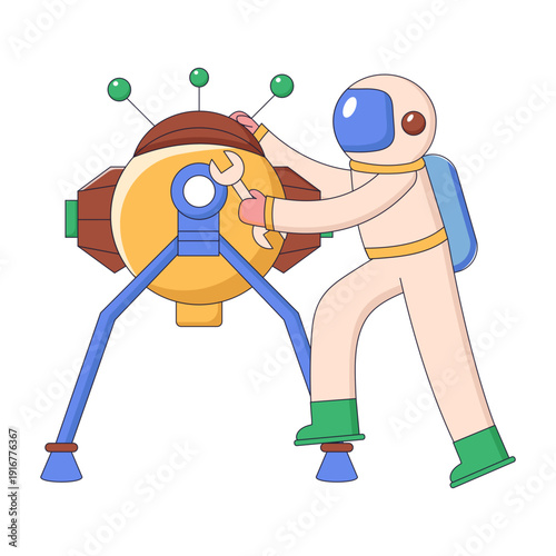 A flat style illustration of space engineering