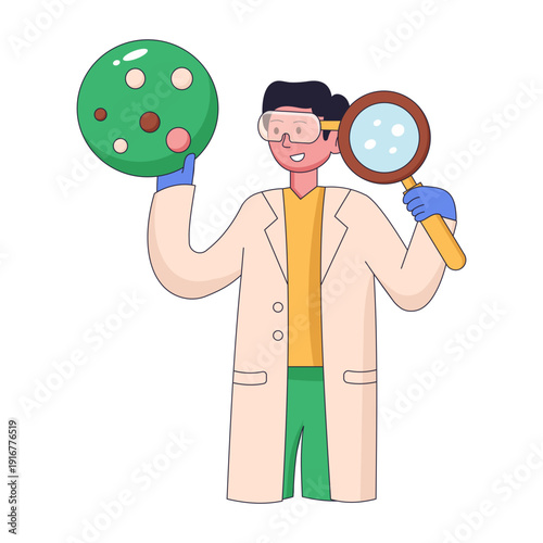 Flat illustration depicting a professional researcher